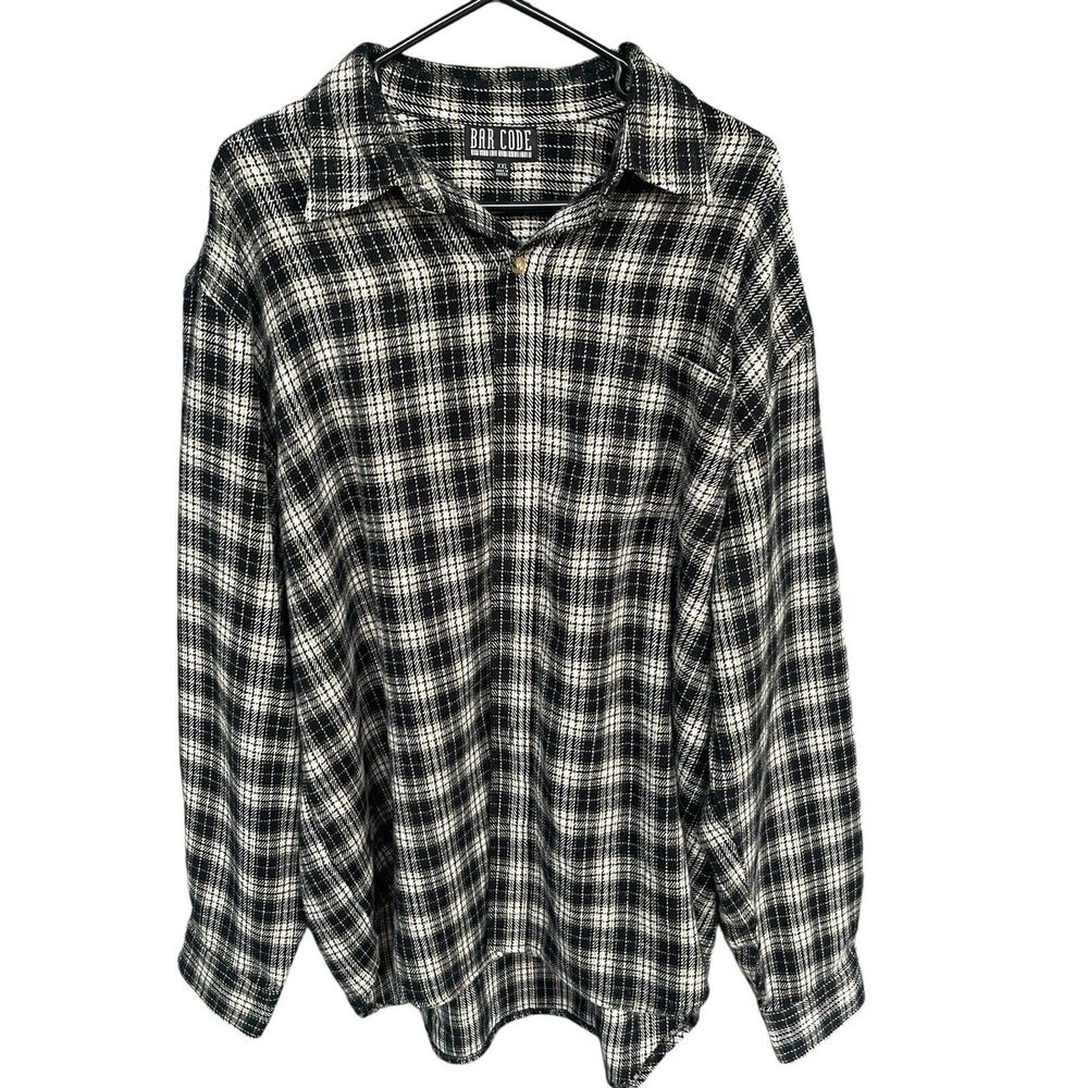 Barcode Button Up Shirt Men XXL 2X Plaid Black Brown Outdoor Long Sleeve Flannel